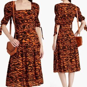 NEW Walter Baker Size 10 Yosline Brown Animal Print Short Puff Sleeve Midi Dress